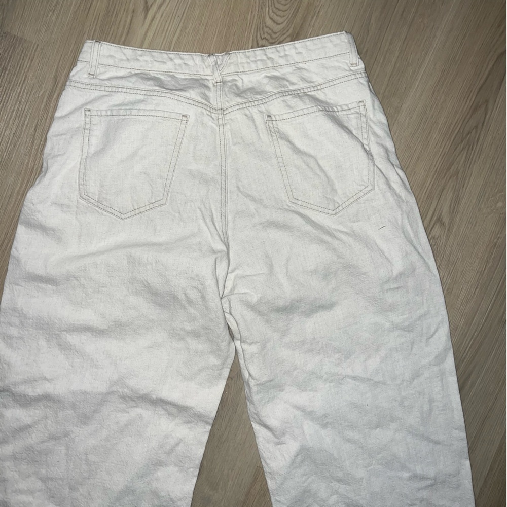 Zara Wide Leg Pants Women’s Size 14 Cotton Linen Relaxed Fit High Rise Neutral - Picture 15 of 15